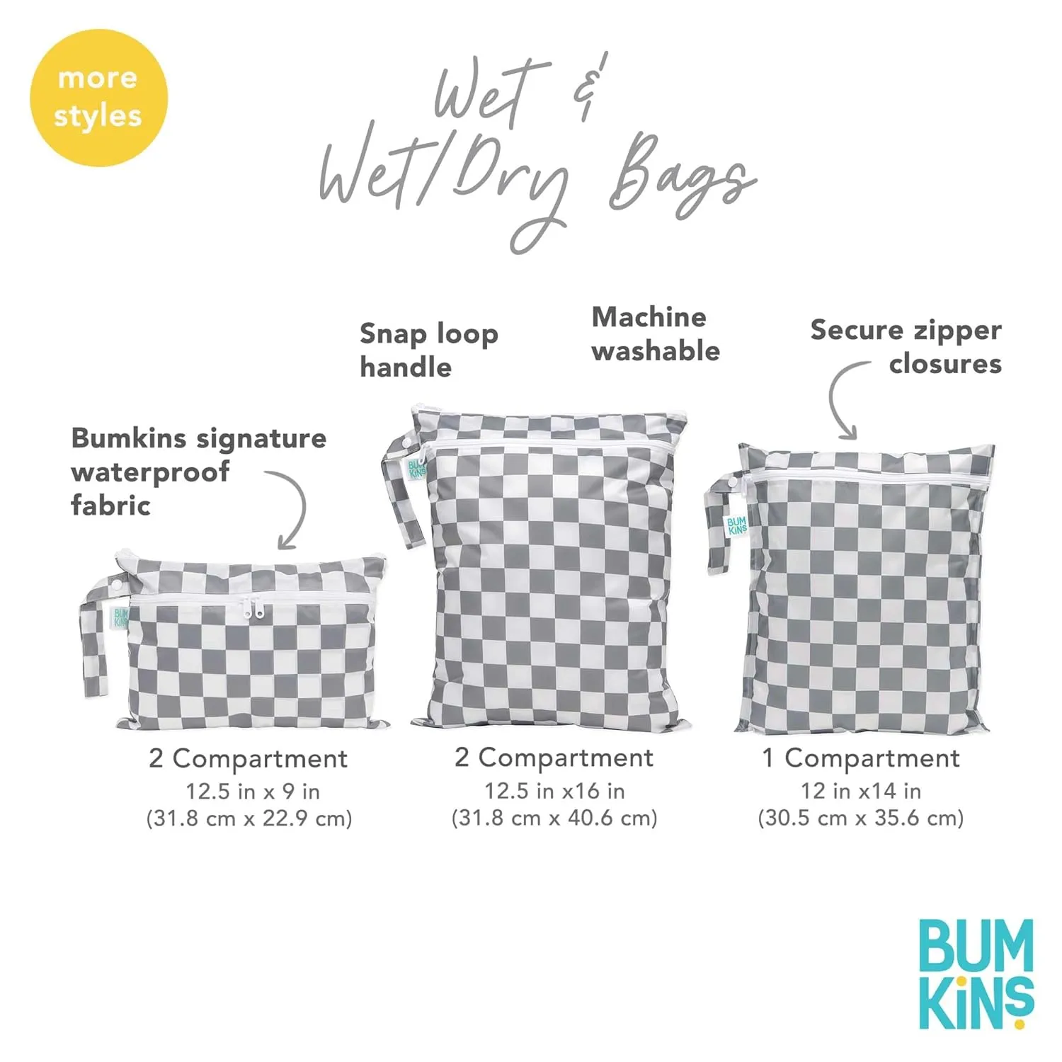 Bumkins Waterproof Wet Bag for Baby, Travel, Swim Suit, Cloth Diapers, Pump Parts, Pool, Beach, Gym Clothes, Toiletry, Hook to Stroller, Daycare, Zip Reusable Wetdry Packing Pouch, Watercolors Floral