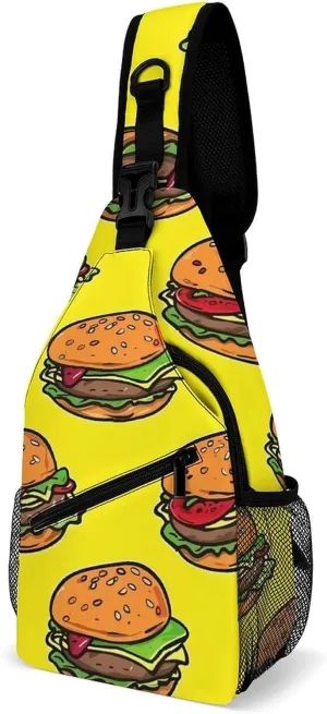 Burger Food Sling Backpack Multipurpose Crossbody Shoulder Bags Travel Chest Bag Hiking Daypack