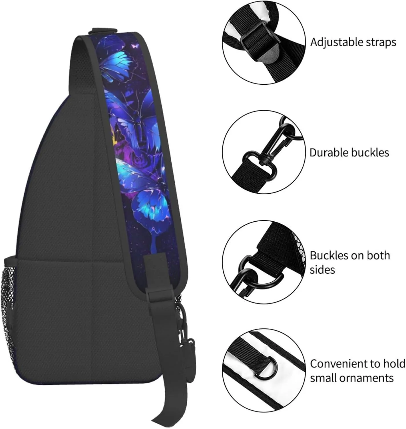 Butterflies Sling Bag Crossbody Sling Backpack for Women Men Travel Hiking Daypack Chest Shoulder Bag