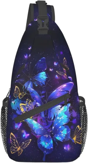 Butterflies Sling Bag Crossbody Sling Backpack for Women Men Travel Hiking Daypack Chest Shoulder Bag