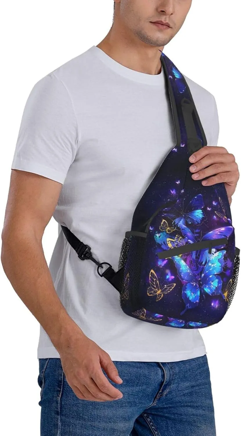 Butterflies Sling Bag Crossbody Sling Backpack for Women Men Travel Hiking Daypack Chest Shoulder Bag