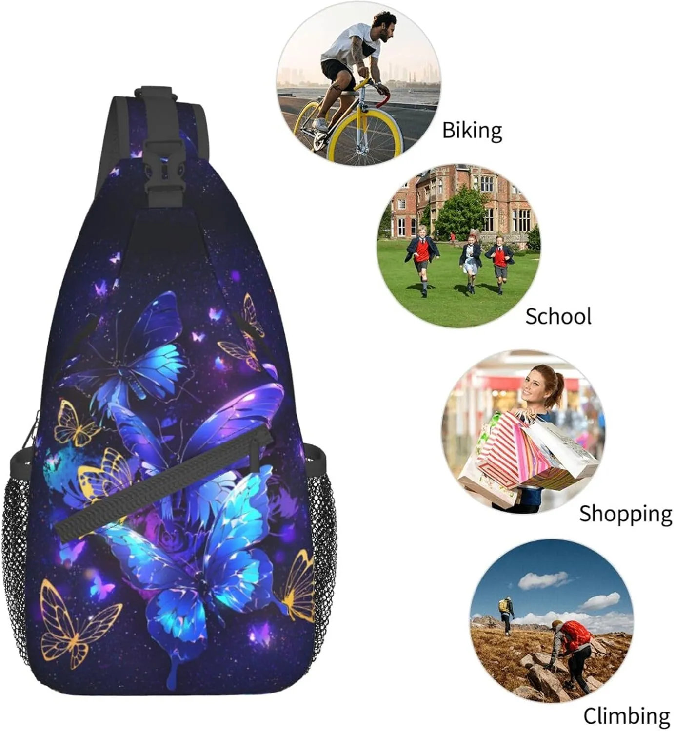 Butterflies Sling Bag Crossbody Sling Backpack for Women Men Travel Hiking Daypack Chest Shoulder Bag