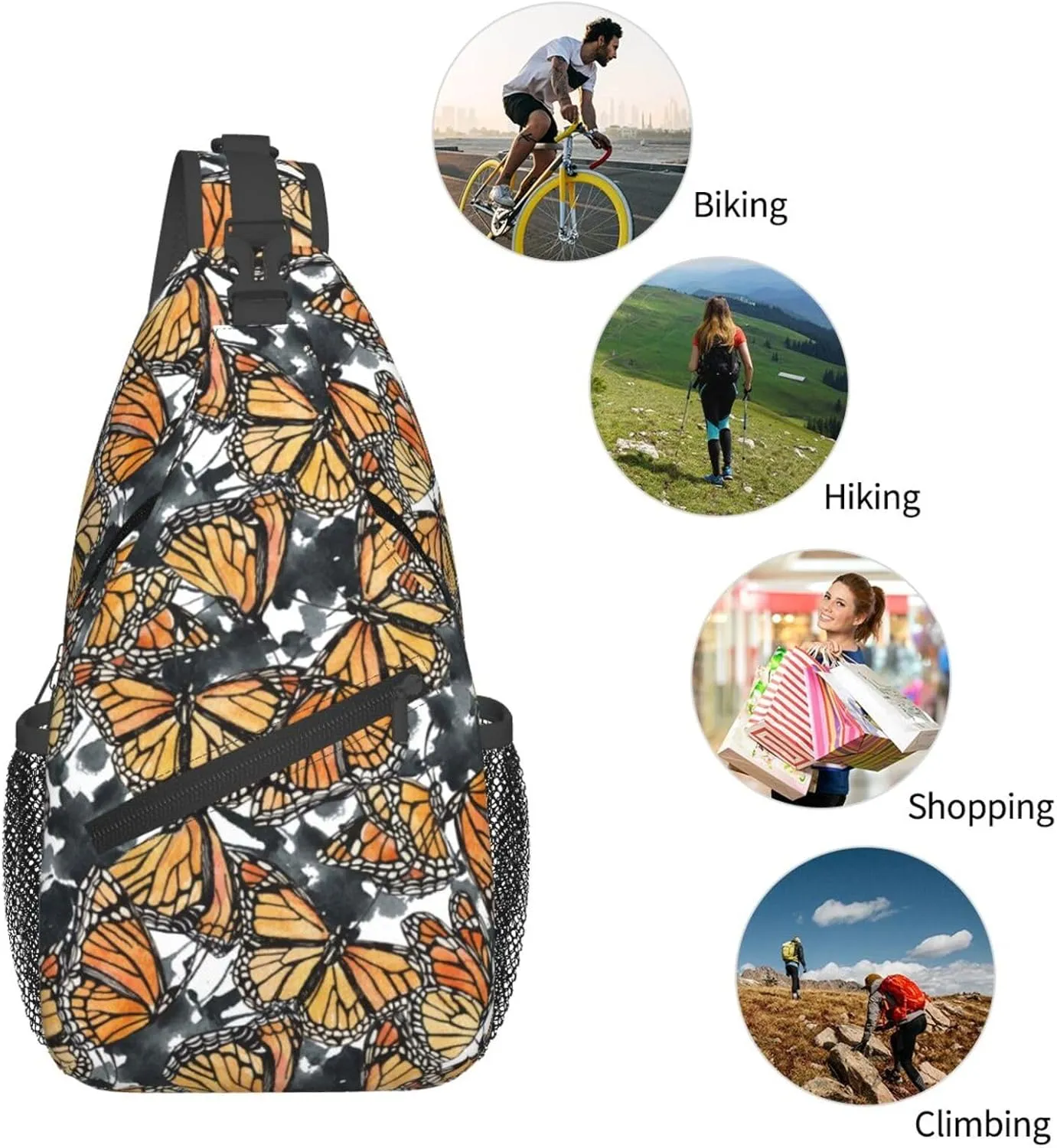 Butterfly And Abstract Shapes Chest Sling Bag Crossbody Shoulder Backpack Bag Gym Cycling Daypack Travel Hiking Cross Bag