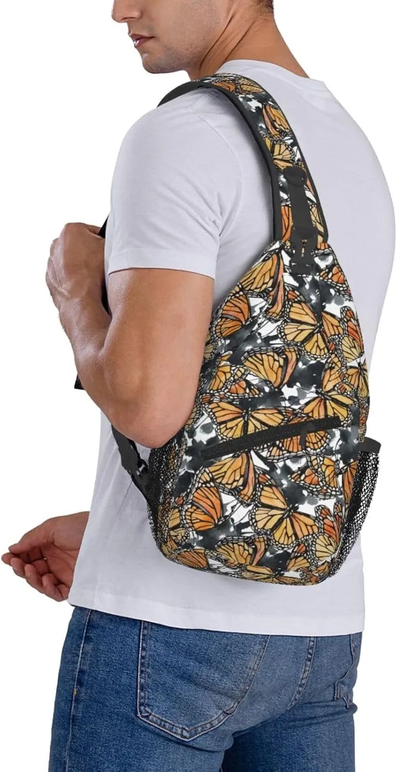 Butterfly And Abstract Shapes Chest Sling Bag Crossbody Shoulder Backpack Bag Gym Cycling Daypack Travel Hiking Cross Bag