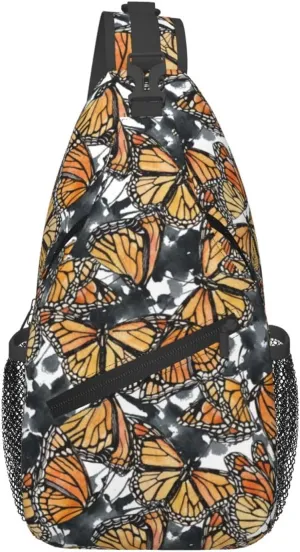 Butterfly And Abstract Shapes Chest Sling Bag Crossbody Shoulder Backpack Bag Gym Cycling Daypack Travel Hiking Cross Bag