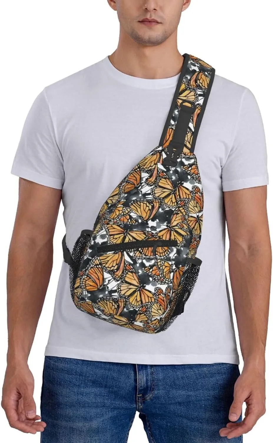 Butterfly And Abstract Shapes Chest Sling Bag Crossbody Shoulder Backpack Bag Gym Cycling Daypack Travel Hiking Cross Bag