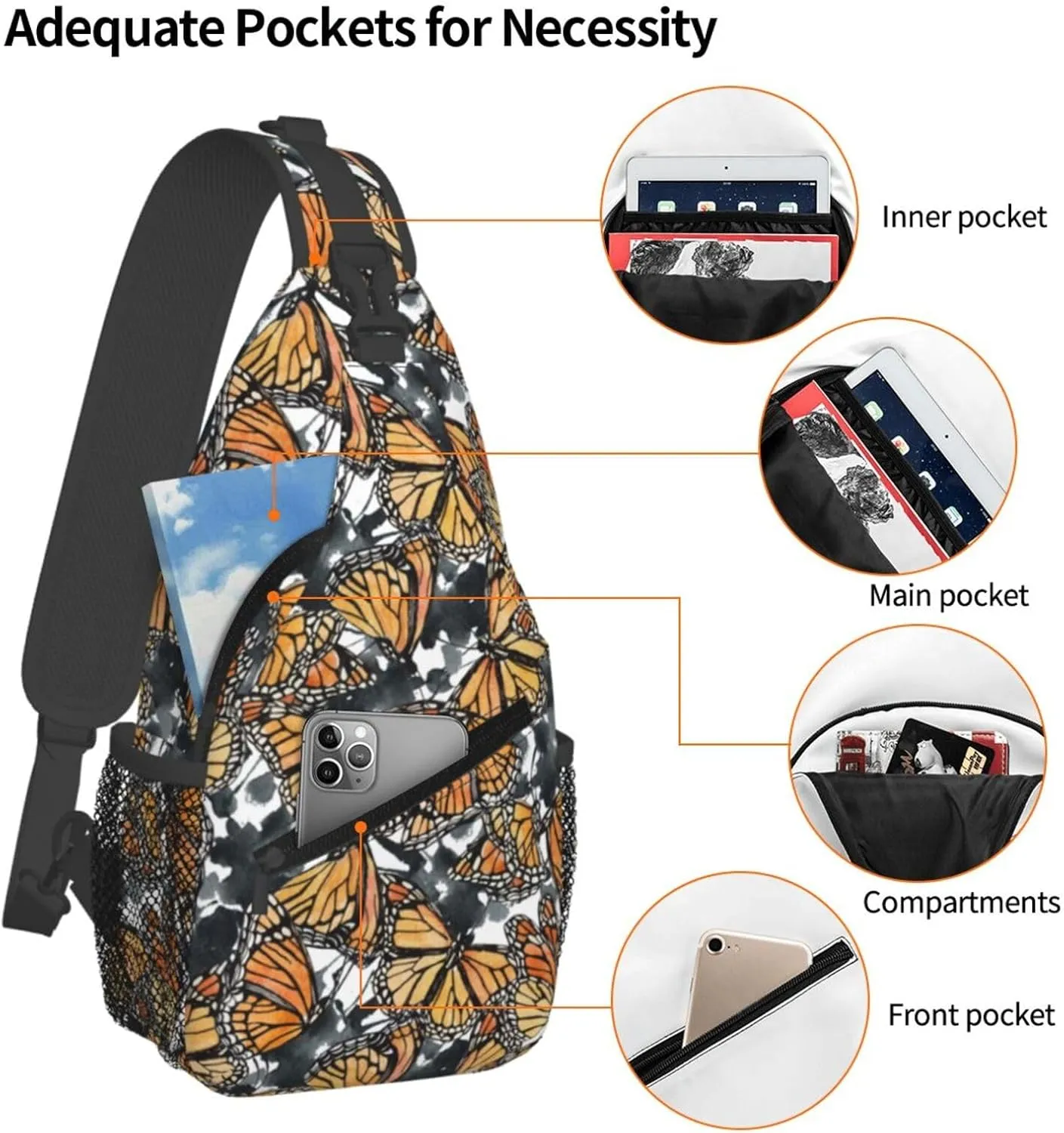 Butterfly And Abstract Shapes Chest Sling Bag Crossbody Shoulder Backpack Bag Gym Cycling Daypack Travel Hiking Cross Bag