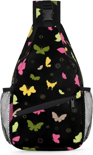 Butterfly Pattern Sling Backpack for Women Men Sling Bag Crossbody Chest Bag Small Daypack for Hiking Travel Running Sport