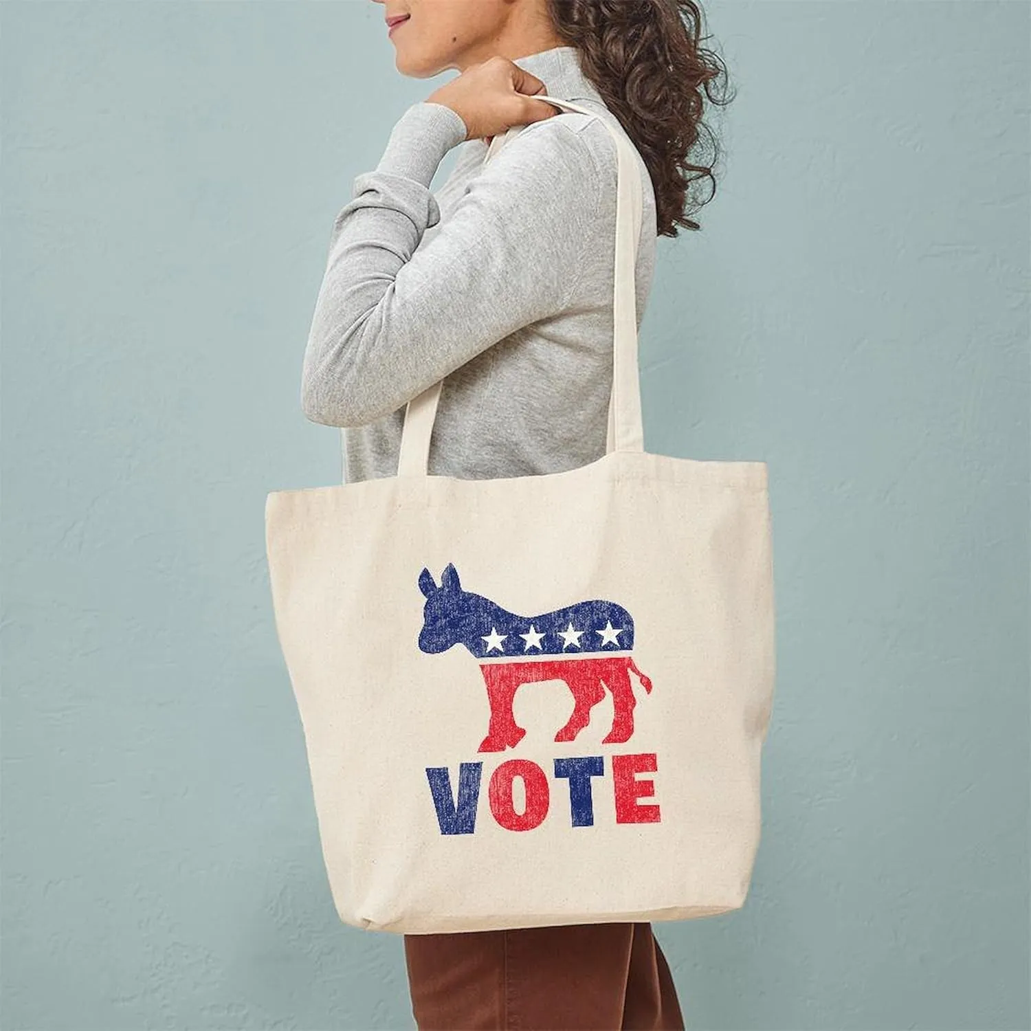 CafePress Democrat Vote 2 Tote Bag Natural Canvas Tote Bag, Reusable Shopping Bag