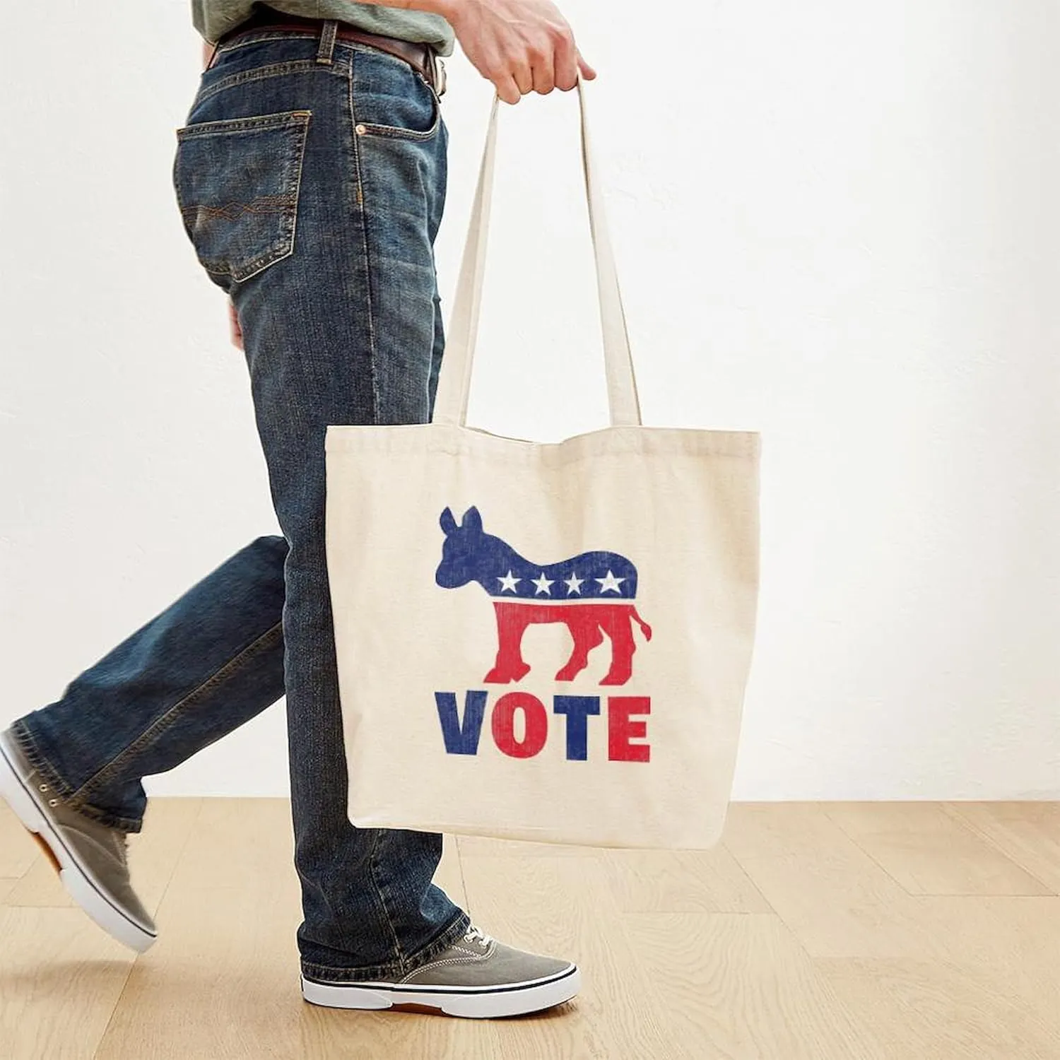 CafePress Democrat Vote 2 Tote Bag Natural Canvas Tote Bag, Reusable Shopping Bag