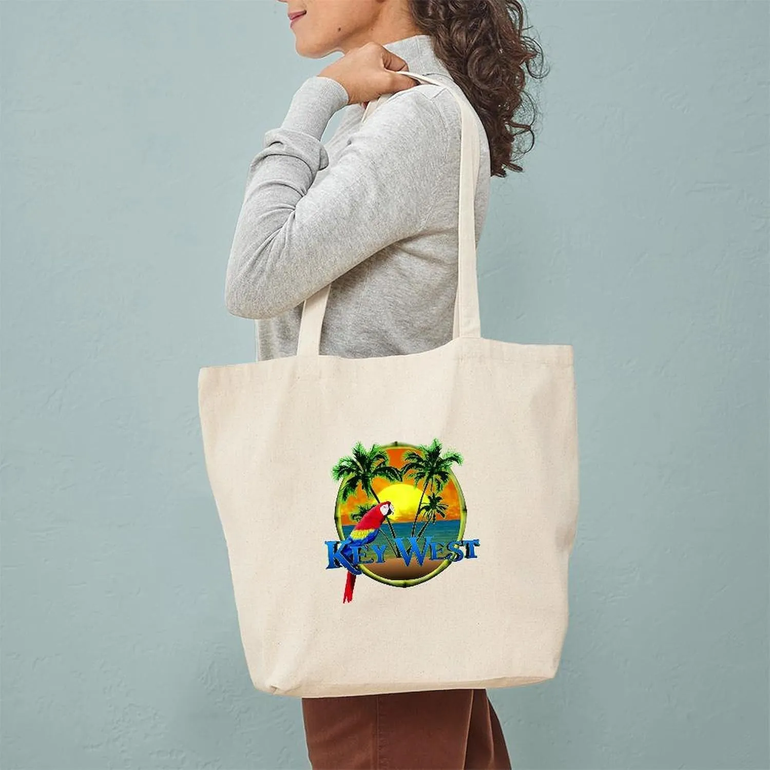 CafePress Key West Sunset Tote Bag Natural Canvas Tote Bag, Reusable Shopping Bag