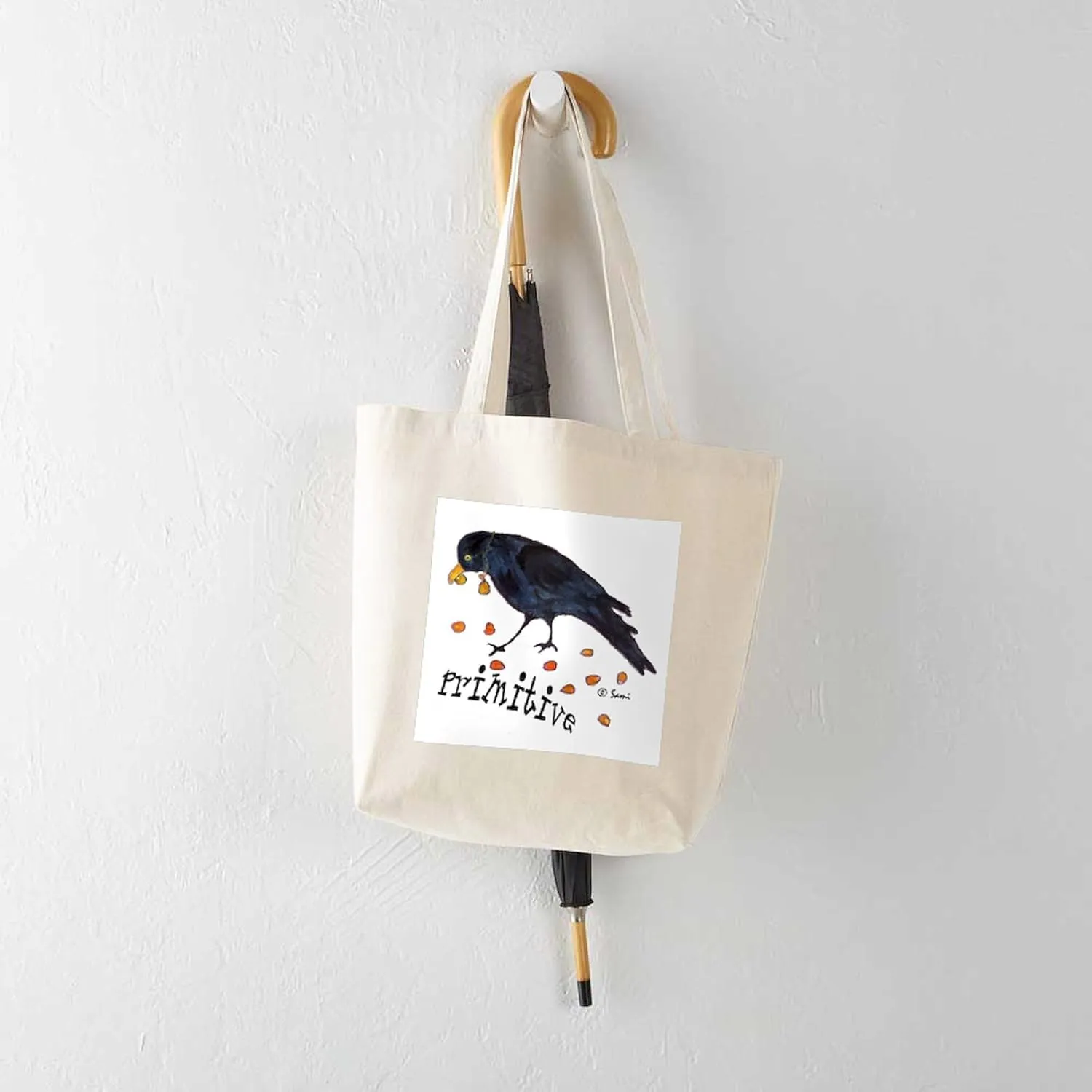 CafePress Primitive Crow Tote Bag Natural Canvas Tote Bag, Reusable Shopping Bag
