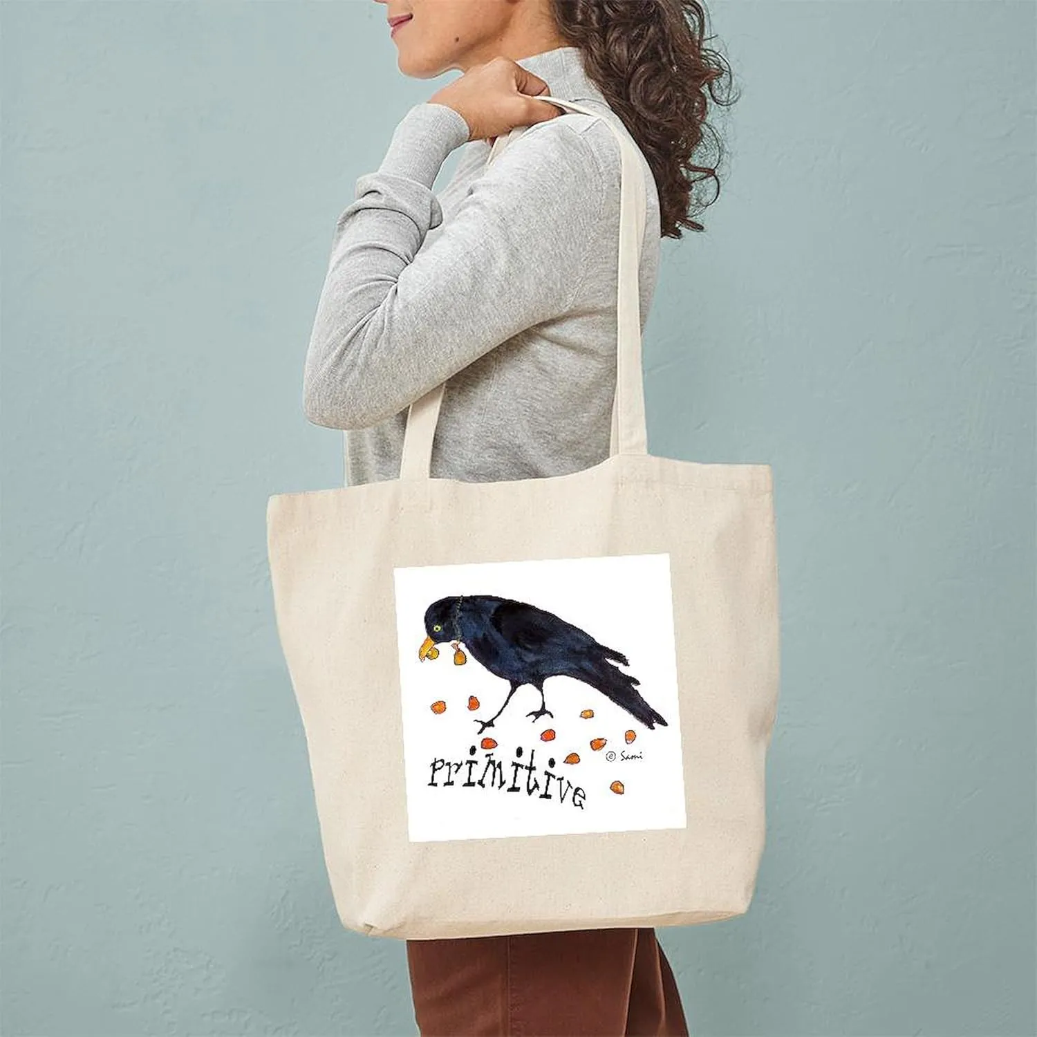 CafePress Primitive Crow Tote Bag Natural Canvas Tote Bag, Reusable Shopping Bag