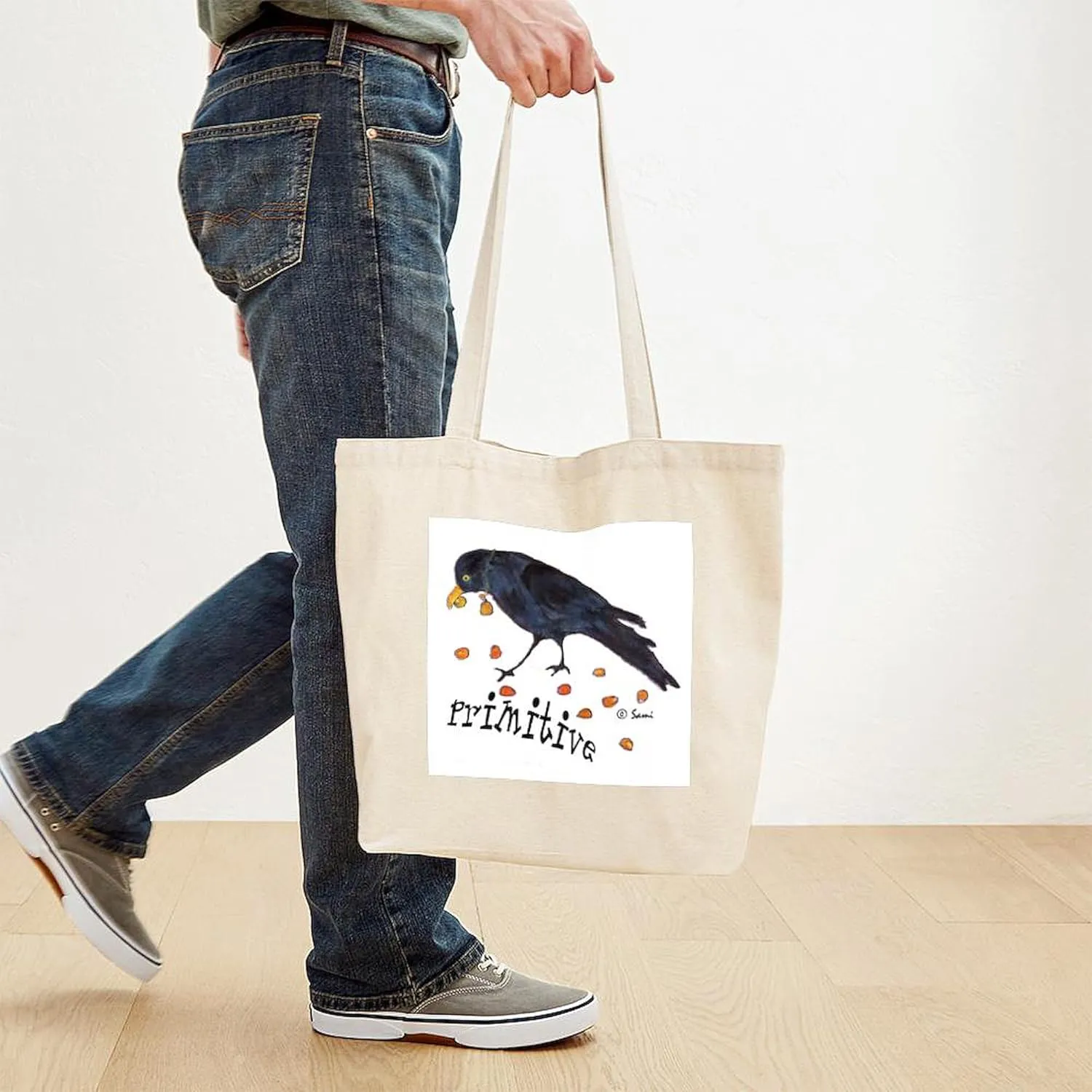 CafePress Primitive Crow Tote Bag Natural Canvas Tote Bag, Reusable Shopping Bag