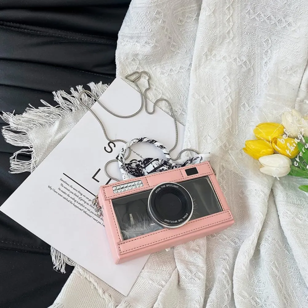Camera Shaped Purse Handbag, PU Leather Casual Fashion Funny Snapshot Shoulder Bag, Vintage Novelty Box Crossbody Clutch