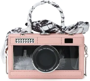 Camera Shaped Purse Handbag, PU Leather Casual Fashion Funny Snapshot Shoulder Bag, Vintage Novelty Box Crossbody Clutch
