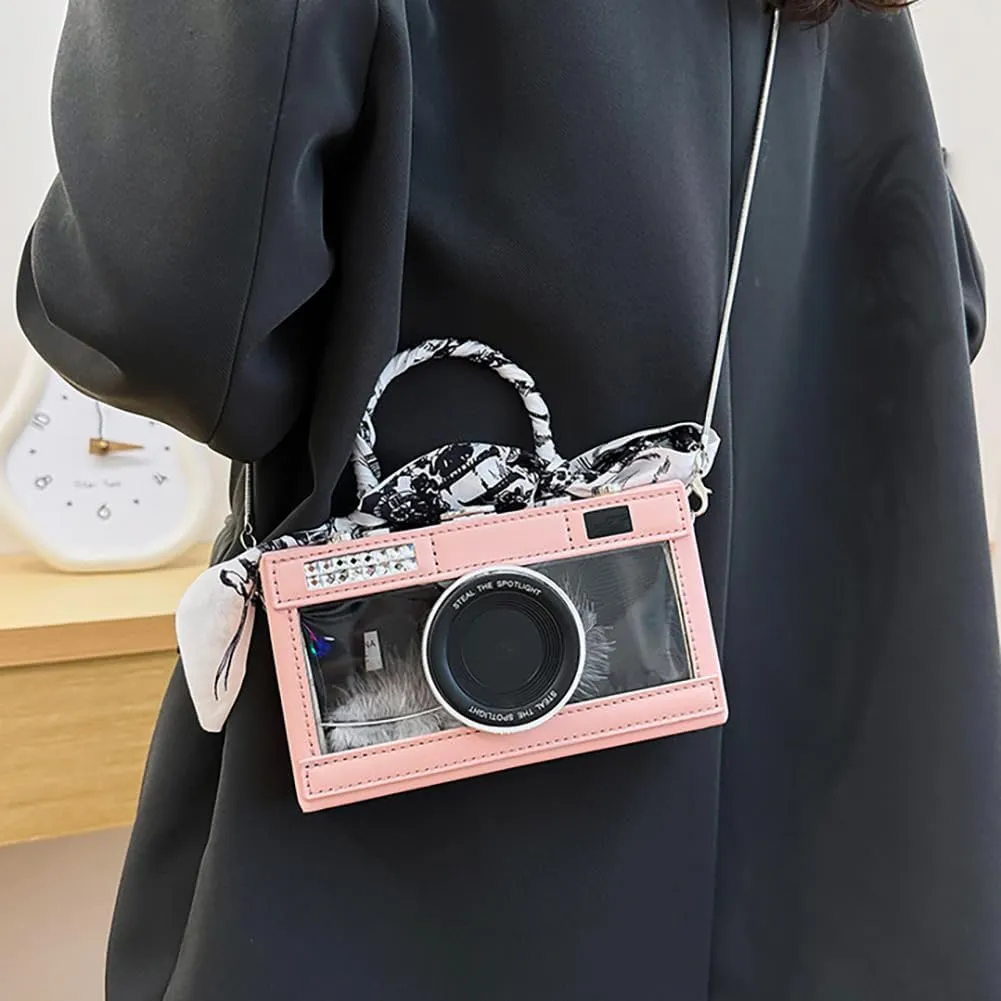 Camera Shaped Purse Handbag, PU Leather Casual Fashion Funny Snapshot Shoulder Bag, Vintage Novelty Box Crossbody Clutch