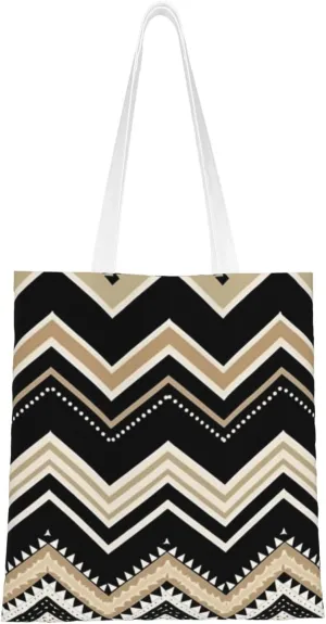Canvas Tote Bag Aesthetic for Women Black White Tan Zigzag Shopping Bags Large Tote Shoulder Bag Reusable Grocery Bags Hobo Bags Casual Handbags Cute Cloth Bags Birthday Gifts