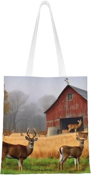 Canvas Tote Bag Aesthetic for Women Farm with deer Shopping Bags Large Tote Shoulder Bag Reusable Grocery Bags Hobo Bags Casual Handbags Cute Cloth Bags Birthday Gifts