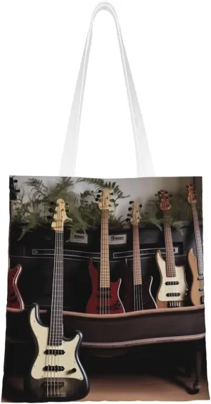 Canvas Tote Bag Aesthetic for Women Guitar Bass Music Musical Instruments Shopping Bags Large Tote Shoulder Bag Reusable Grocery Bags Hobo Bags Casual Handbags Cute Cloth Bags Birthday Gifts