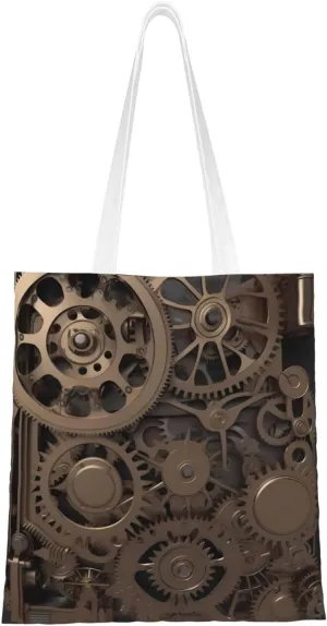Canvas Tote Bag Aesthetic for Women Steampunk Mechanical Gears Shopping Bags Large Tote Shoulder Bag Reusable Grocery Bags Hobo Bags Casual Handbags Cute Cloth Bags Birthday Gifts