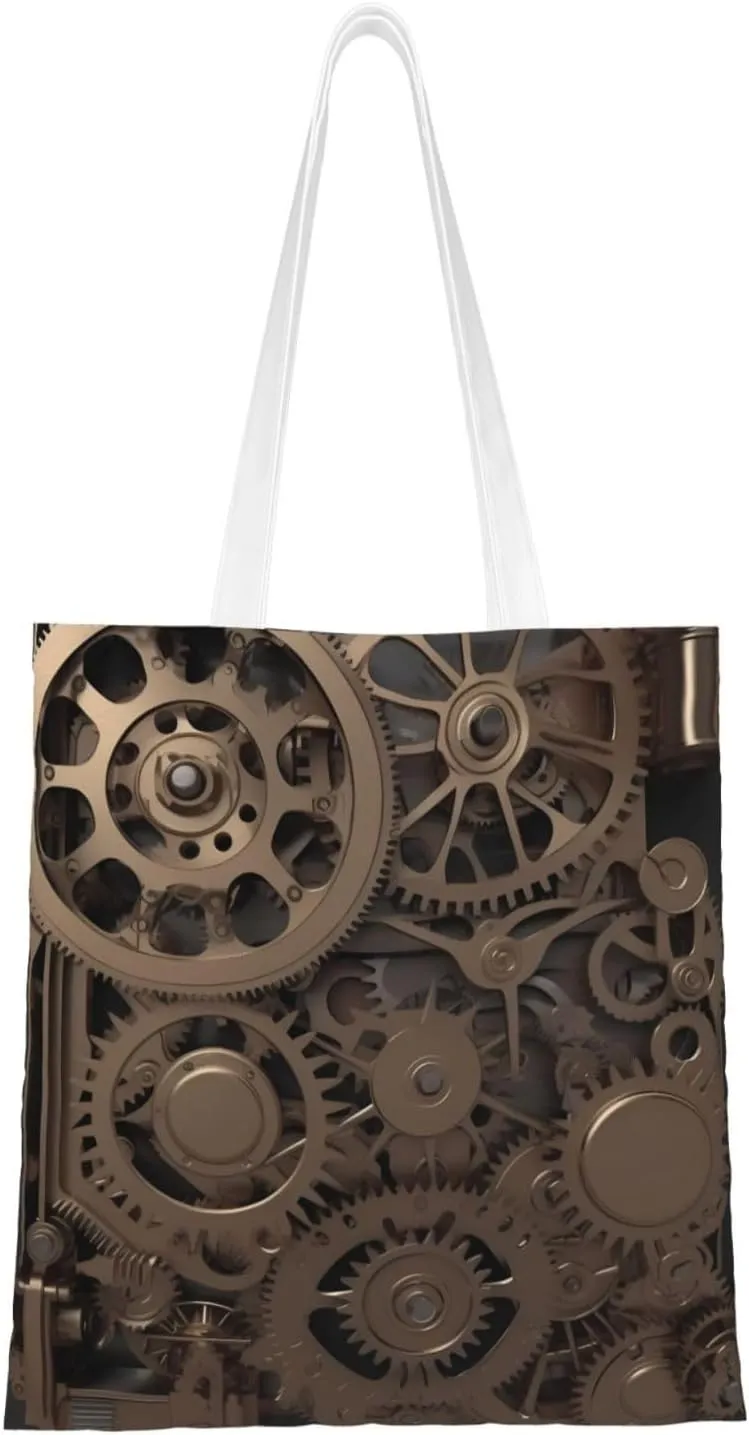 Canvas Tote Bag Aesthetic for Women Steampunk Mechanical Gears Shopping Bags Large Tote Shoulder Bag Reusable Grocery Bags Hobo Bags Casual Handbags Cute Cloth Bags Birthday Gifts