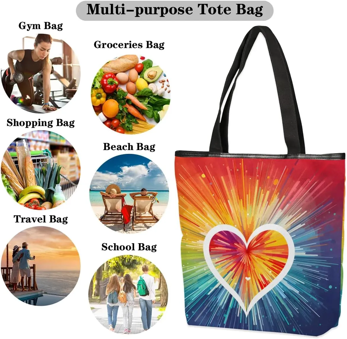 Canvas Tote Bag Pocket Foldaway Shoulder Bag Reusable Grocery Shopping Gift Bags for Daily Work Outdoor Travel Beach Gym