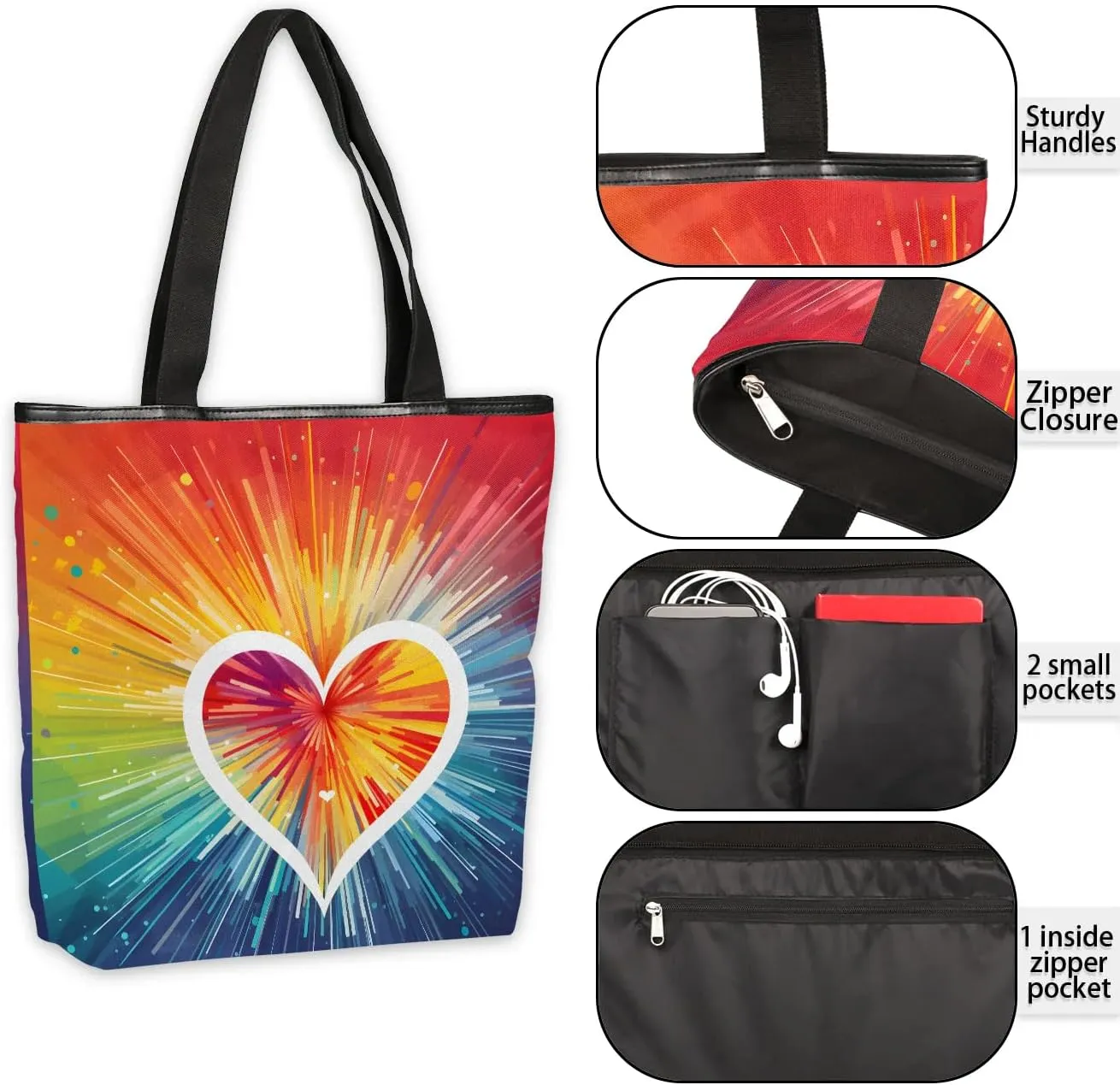 Canvas Tote Bag Pocket Foldaway Shoulder Bag Reusable Grocery Shopping Gift Bags for Daily Work Outdoor Travel Beach Gym