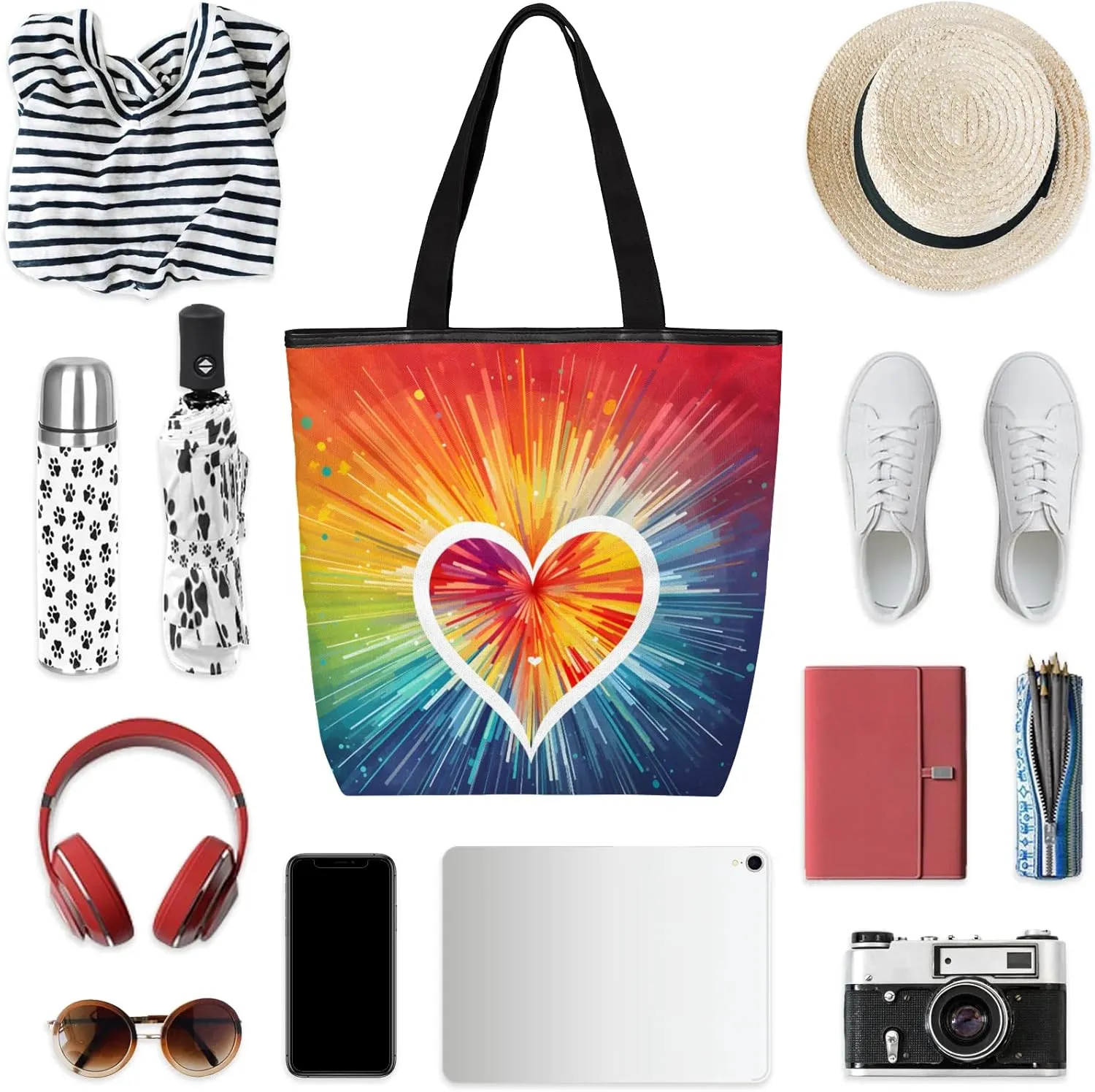 Canvas Tote Bag Pocket Foldaway Shoulder Bag Reusable Grocery Shopping Gift Bags for Daily Work Outdoor Travel Beach Gym