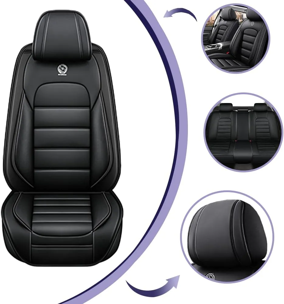 Car Seat Covers for Saturn Aura 2007 2008 2009,5 Seats Waterproof Seat Covers with Airbag,Leather Seat Covers for Cars,Anti-Slip Auto Seat Cover Sets(Black,Standard)