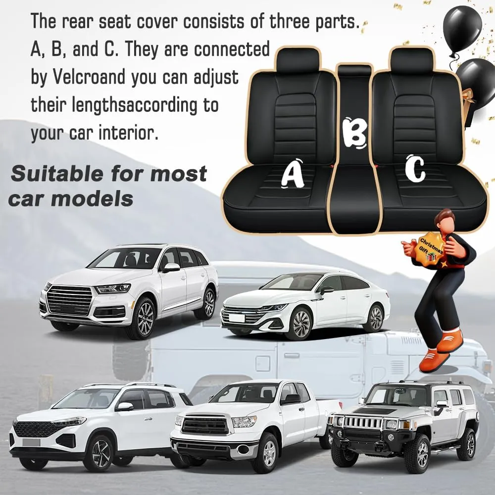 Car Seat Covers for Saturn Aura 2007 2008 2009,5 Seats Waterproof Seat Covers with Airbag,Leather Seat Covers for Cars,Anti-Slip Auto Seat Cover Sets(Black,Standard)