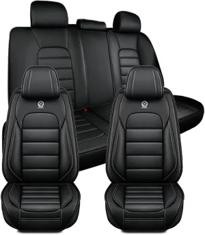 Car Seat Covers for Saturn Aura 2007 2008 2009,5 Seats Waterproof Seat Covers with Airbag,Leather Seat Covers for Cars,Anti-Slip Auto Seat Cover Sets(Black,Standard)