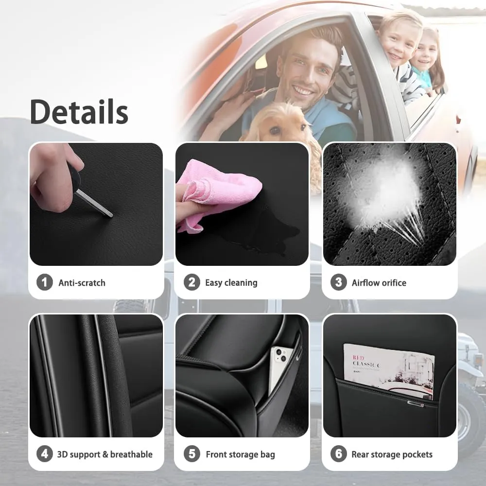 Car Seat Covers for Saturn Aura 2007 2008 2009,5 Seats Waterproof Seat Covers with Airbag,Leather Seat Covers for Cars,Anti-Slip Auto Seat Cover Sets(Black,Standard)
