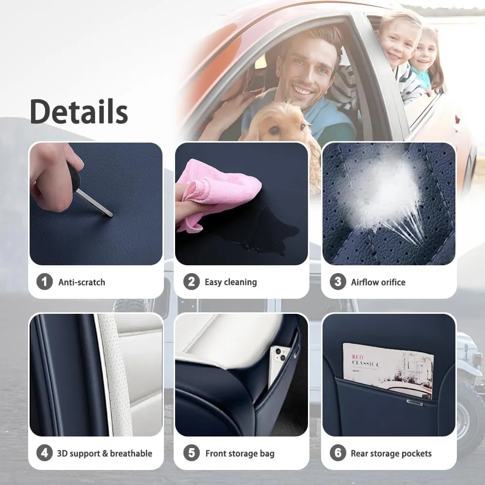 Car Seat Covers for Saturn Aura 2007 2008 2009,5 Seats Waterproof Seat Covers with Airbag,Leather Seat Covers for Cars,Anti-Slip Auto Seat Cover Sets(Blue and White,Standard)