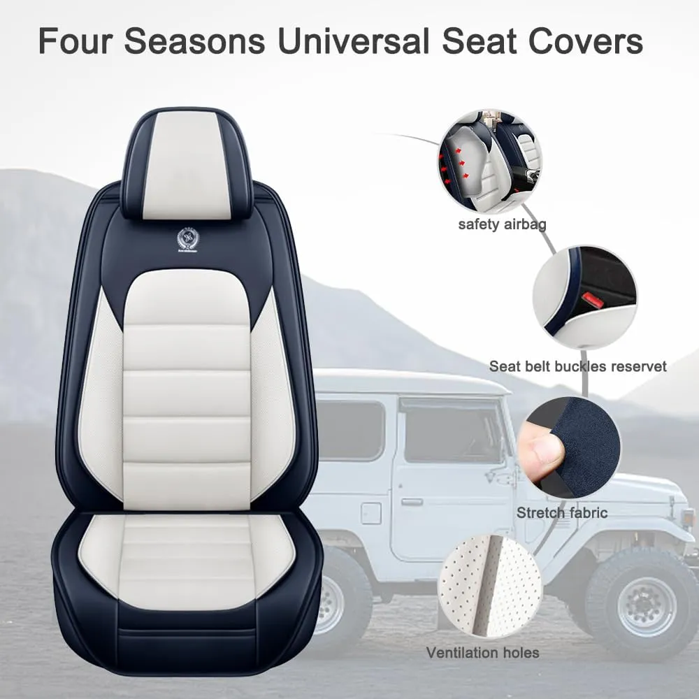 Car Seat Covers for Saturn Aura 2007 2008 2009,5 Seats Waterproof Seat Covers with Airbag,Leather Seat Covers for Cars,Anti-Slip Auto Seat Cover Sets(Blue and White,Standard)