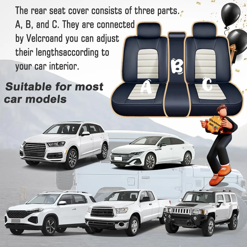 Car Seat Covers for Saturn Aura 2007 2008 2009,5 Seats Waterproof Seat Covers with Airbag,Leather Seat Covers for Cars,Anti-Slip Auto Seat Cover Sets(Blue and White,Standard)
