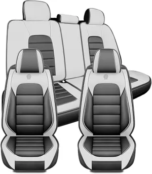 Car Seat Covers for Saturn Aura 2007 2008 2009,5 Seats Waterproof Seat Covers with Airbag,Leather Seat Covers for Cars,Anti-Slip Auto Seat Cover Sets(Gray and White,Standard)