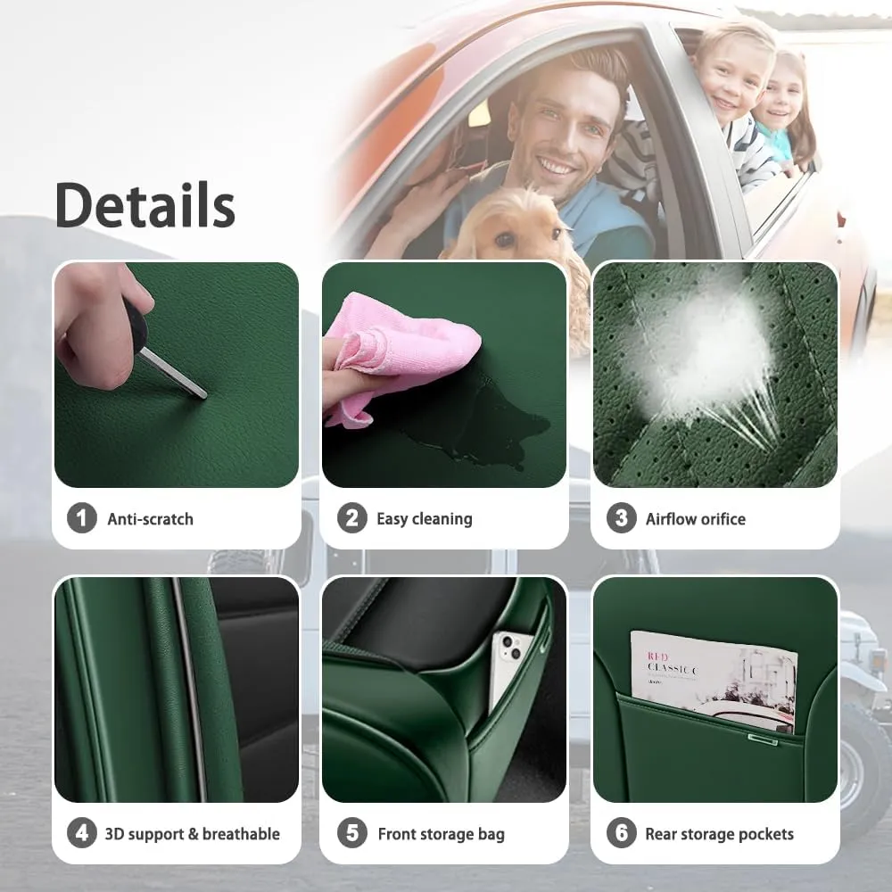 Car Seat Covers for Saturn Aura 2007 2008 2009,5 Seats Waterproof Seat Covers with Airbag,Leather Seat Covers for Cars,Anti-Slip Auto Seat Cover Sets(Green and Black,Standard)