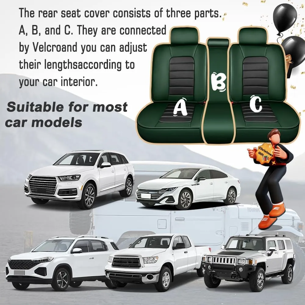 Car Seat Covers for Saturn Aura 2007 2008 2009,5 Seats Waterproof Seat Covers with Airbag,Leather Seat Covers for Cars,Anti-Slip Auto Seat Cover Sets(Green and Black,Standard)