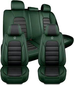 Car Seat Covers for Saturn Aura 2007 2008 2009,5 Seats Waterproof Seat Covers with Airbag,Leather Seat Covers for Cars,Anti-Slip Auto Seat Cover Sets(Green and Black,Standard)