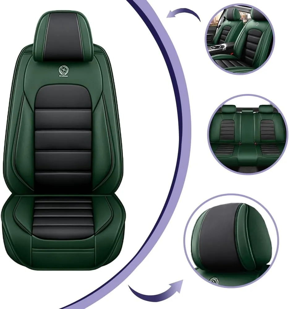 Car Seat Covers for Saturn Aura 2007 2008 2009,5 Seats Waterproof Seat Covers with Airbag,Leather Seat Covers for Cars,Anti-Slip Auto Seat Cover Sets(Green and Black,Standard)