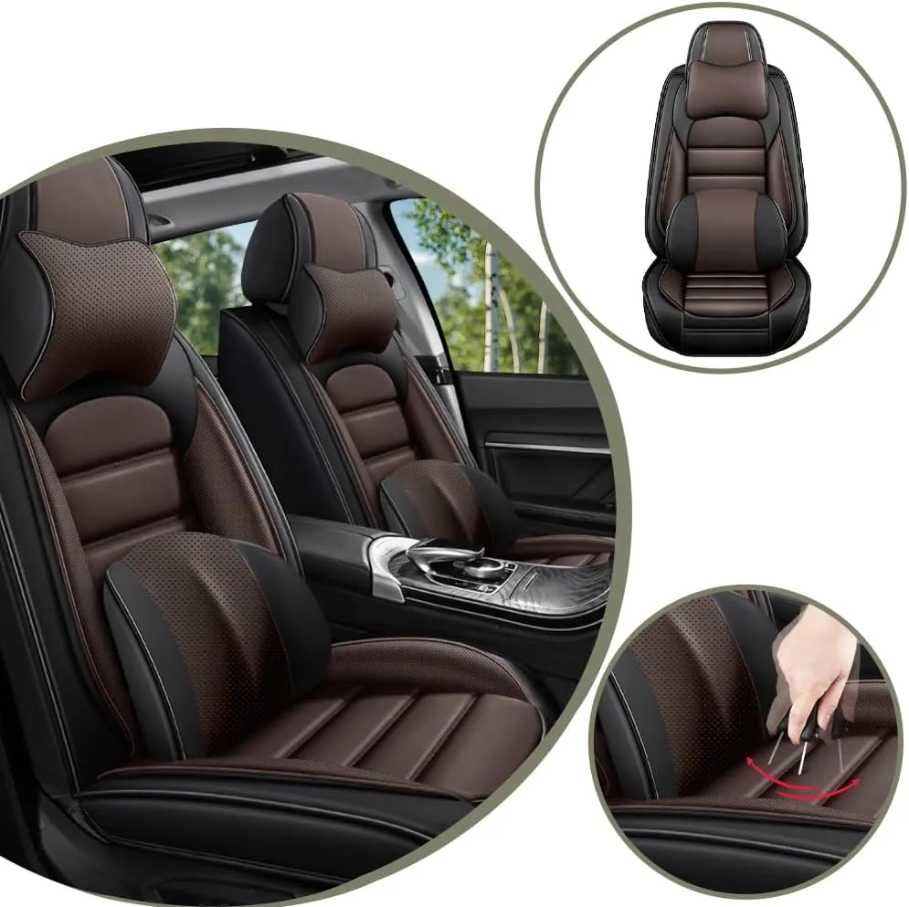 Car Seat Covers for VW Atlas 2018-2023 2024,2 Seats Waterproof Seat Covers with Airbag,Leather Seat Covers for Cars,Anti-Slip Auto Seat Cover Sets(Brown and Balck,Luxury)
