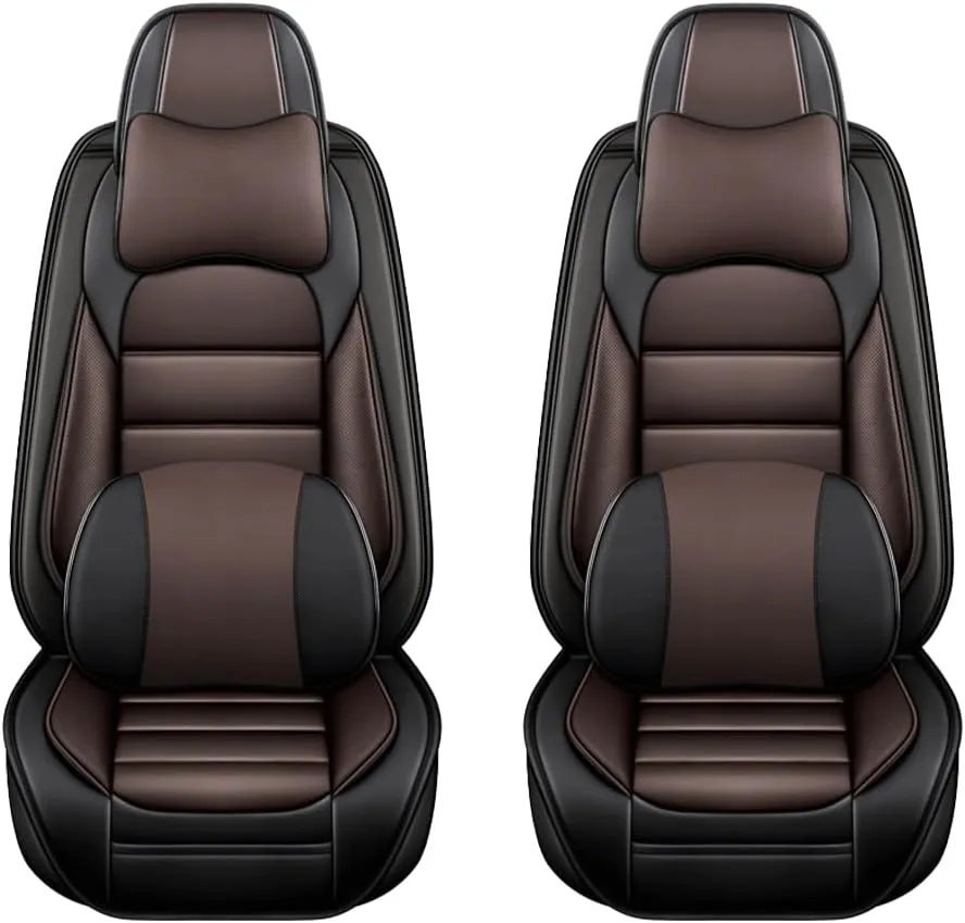 Car Seat Covers for VW Atlas 2018-2023 2024,2 Seats Waterproof Seat Covers with Airbag,Leather Seat Covers for Cars,Anti-Slip Auto Seat Cover Sets(Brown and Balck,Luxury)