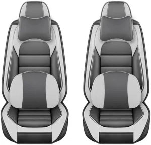 Car Seat Covers for VW Atlas 2018-2023 2024,2 Seats Waterproof Seat Covers with Airbag,Leather Seat Covers for Cars,Anti-Slip Auto Seat Cover Sets(Gray and White,Luxury)