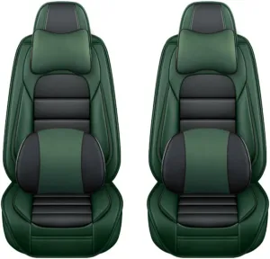 Car Seat Covers for VW Atlas 2018-2023 2024,2 Seats Waterproof Seat Covers with Airbag,Leather Seat Covers for Cars,Anti-Slip Auto Seat Cover Sets(Green and Black,Luxury)