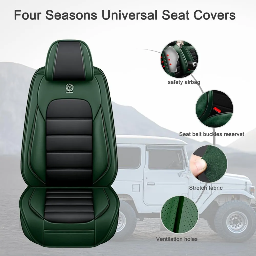 Car Seat Covers for VW Atlas 2018-2023 2024,2 Seats Waterproof Seat Covers with Airbag,Leather Seat Covers for Cars,Anti-Slip Auto Seat Cover Sets(Green and Black,Luxury)