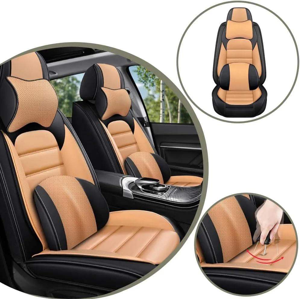 Car Seat Covers for VW Atlas 2018-2023 2024,2 Seats Waterproof Seat Covers with Airbag,Leather Seat Covers for Cars,Anti-Slip Auto Seat Cover Sets(Orange and Black,Luxury)