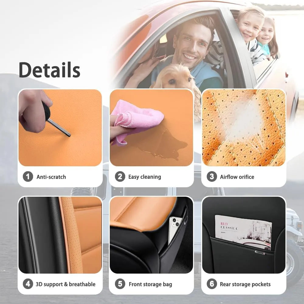 Car Seat Covers for VW Atlas 2018-2023 2024,2 Seats Waterproof Seat Covers with Airbag,Leather Seat Covers for Cars,Anti-Slip Auto Seat Cover Sets(Orange and Black,Luxury)