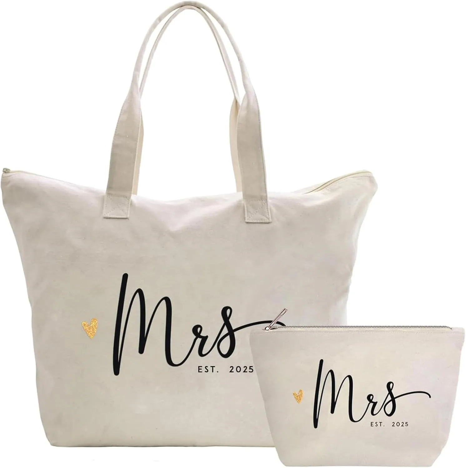 CARAKNOTS Future Mrs. Bag 2025 Bride Gifts for Wedding Bachelorette Engagement Party Accessories Bridal Shower Gifts for Bride to Be Tote Cotton Beach Shoulder Bag with Zipper and Pocket 2 Pcs