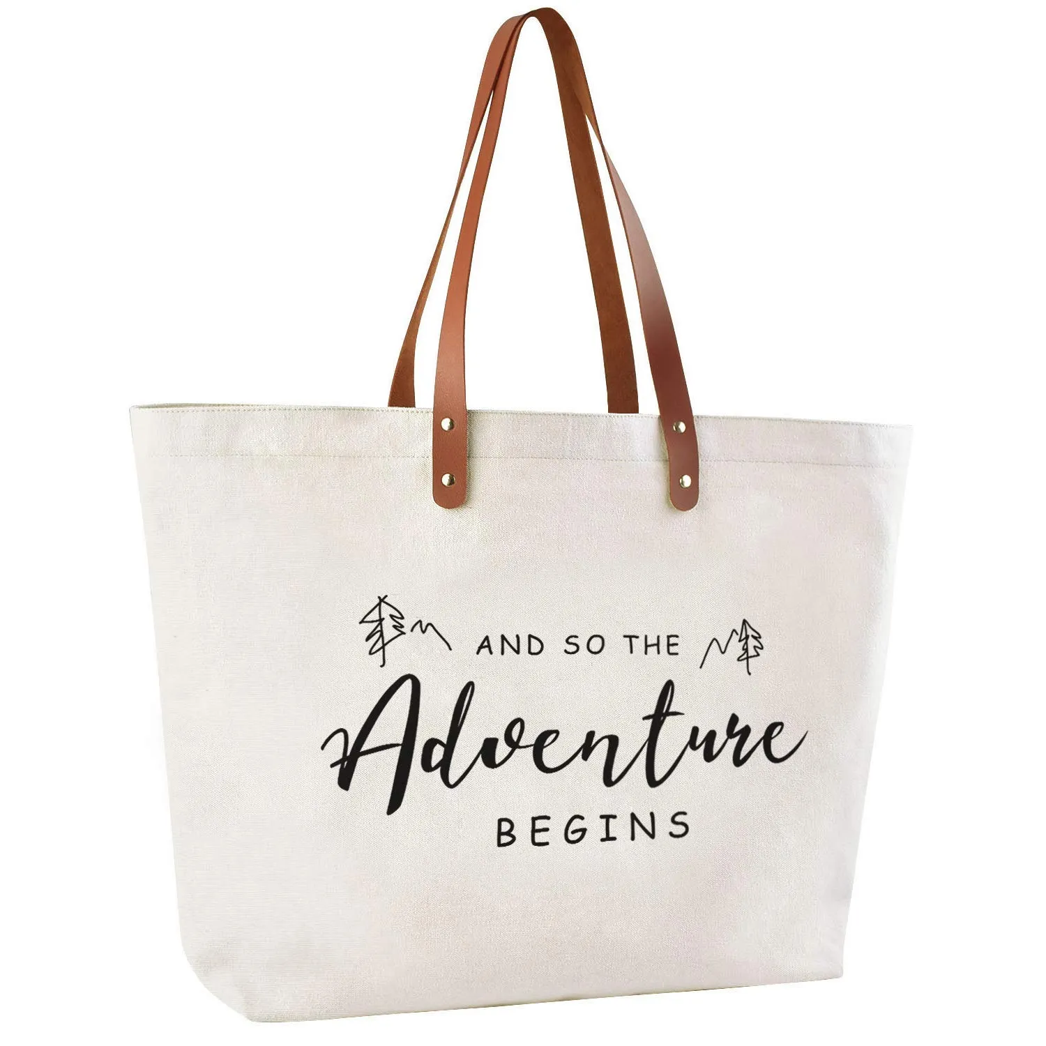 CARAKNOTS Tote Bag for Women And so the Adventure Begins Bride Gifts for Wedding Bridal Shower Bachelorette Engagement Honeymoon Canvas Cotton Shoulder Bag with Zipper and Pocket